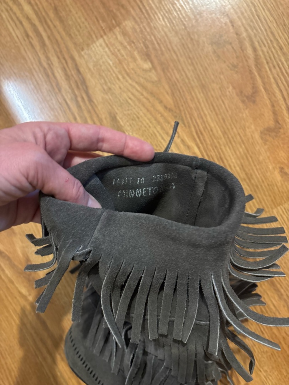 Grey Minnetonka Fringe Moccasin Boots - Women's - Picture 4 of 4